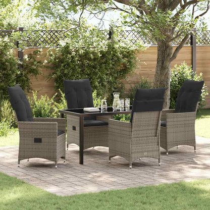 Set da Pranzo per Giardino con cuscino 5 pcs Grigio polyrattan