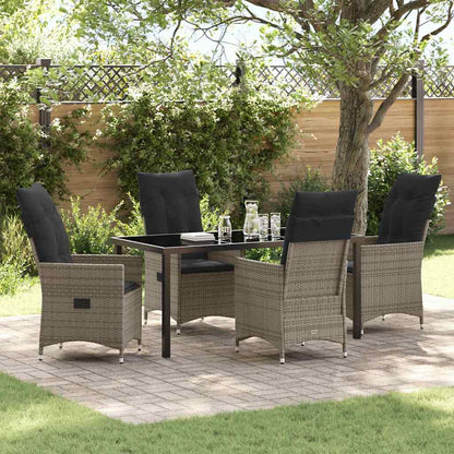 Set da Pranzo per Giardino con cuscino 5 pcs Grigio polyrattan