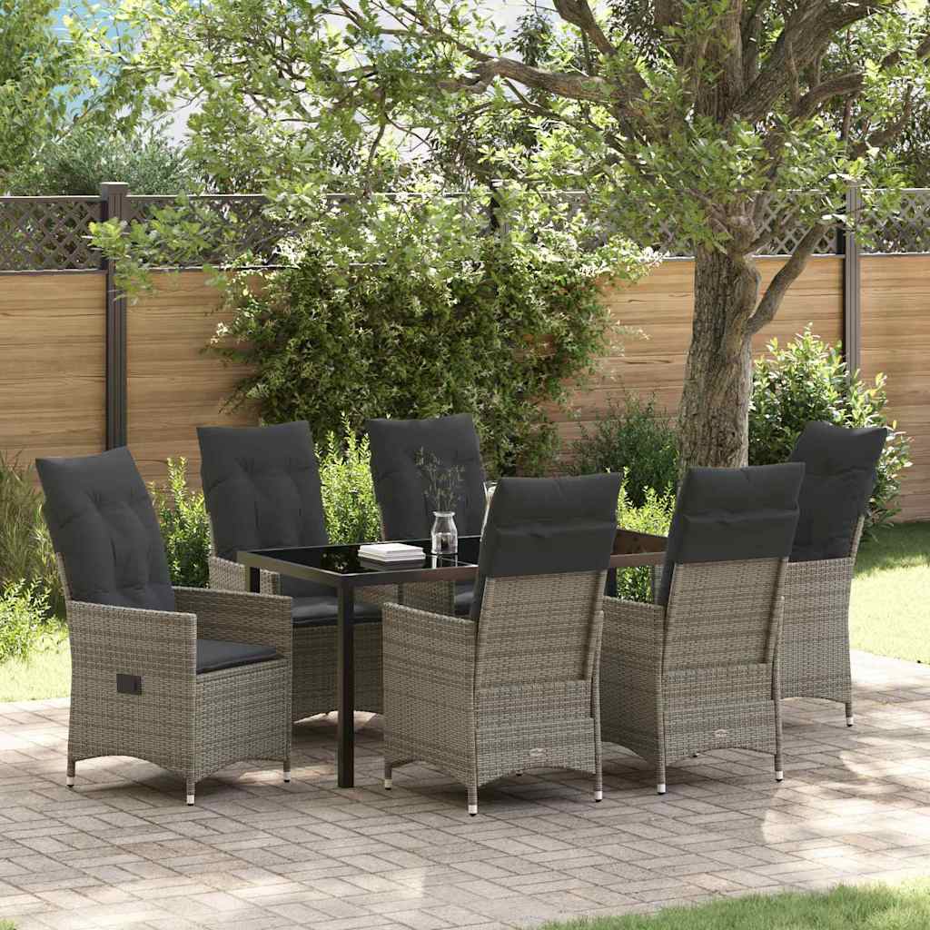 Set da Pranzo per Giardino con cuscino 7 pcs Grigio polyrattan