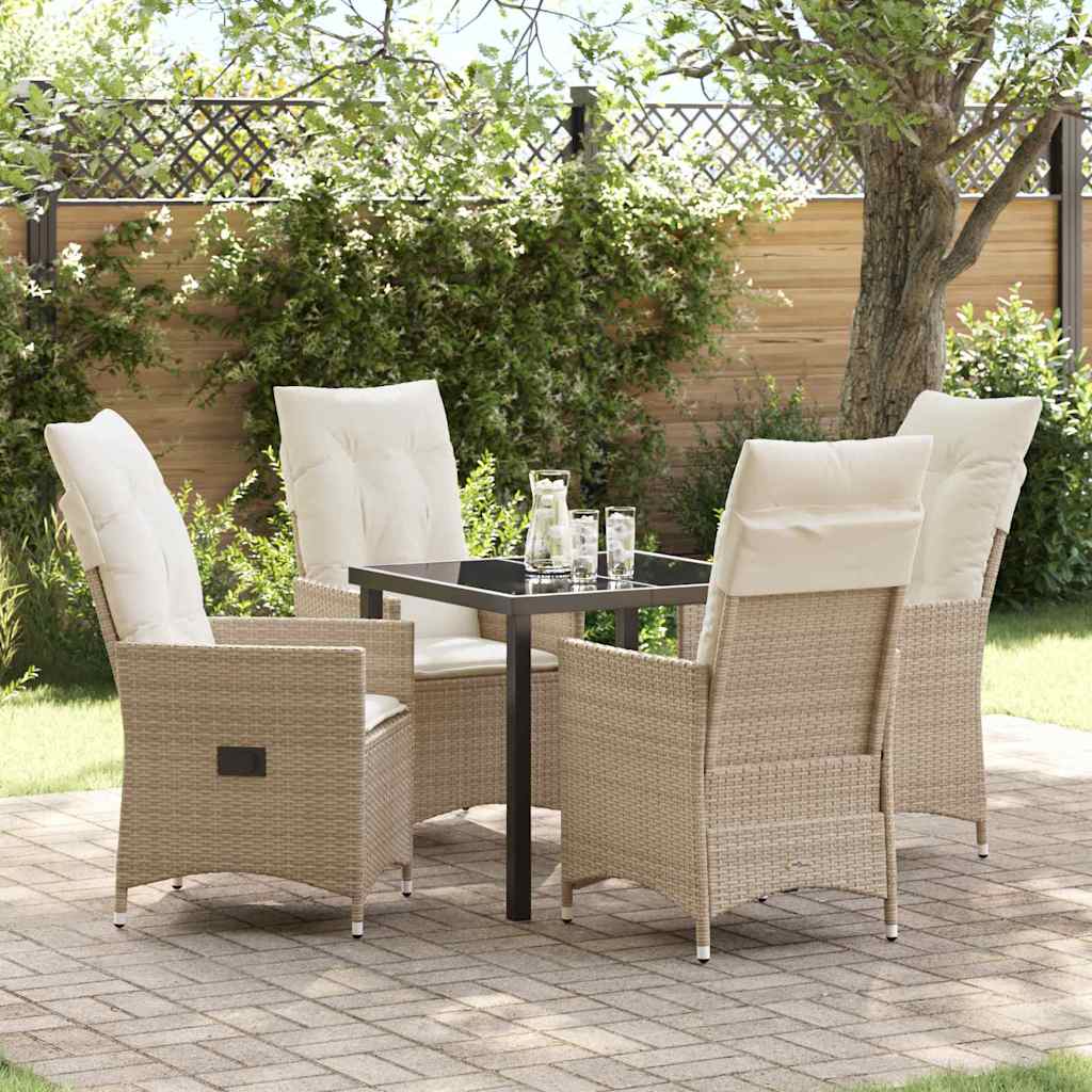 Set da Pranzo per Giardino con cuscino 5 pcs Beige polyrattan