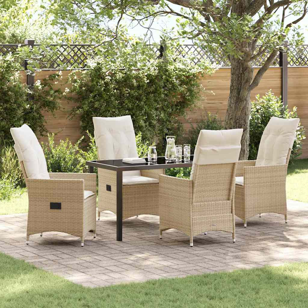 Set da Pranzo per Giardino con cuscino 5 pcs Beige polyrattan