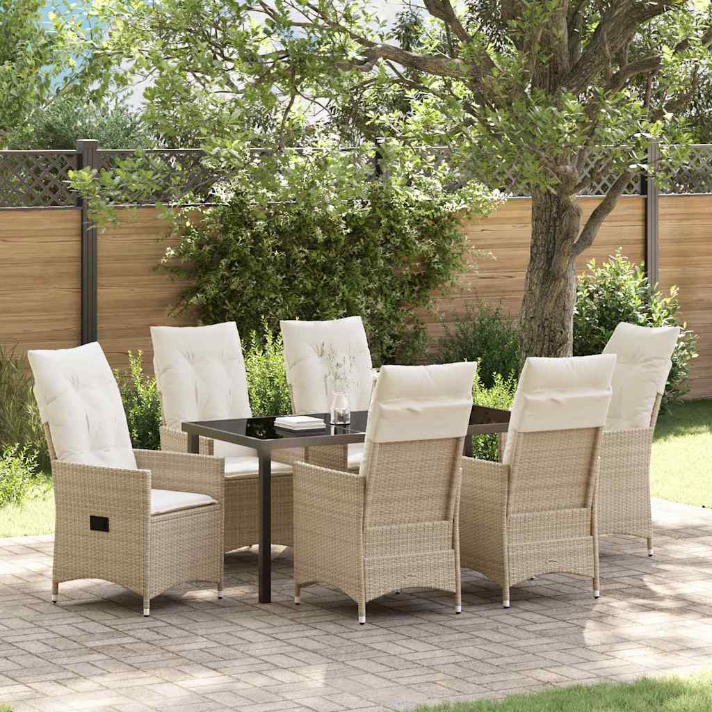 Set da Pranzo per Giardino con cuscino 7 pcs Beige polyrattan