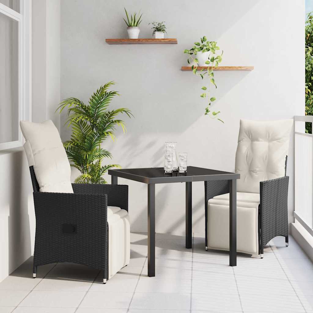 Set da Pranzo per Giardino con cuscino 3 pcs Nero polyrattan