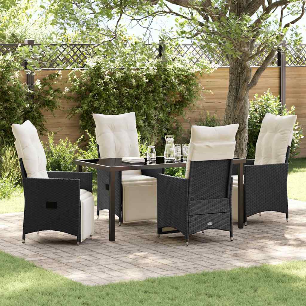 Set da Pranzo per Giardino con cuscino 5 pcs Nero polyrattan