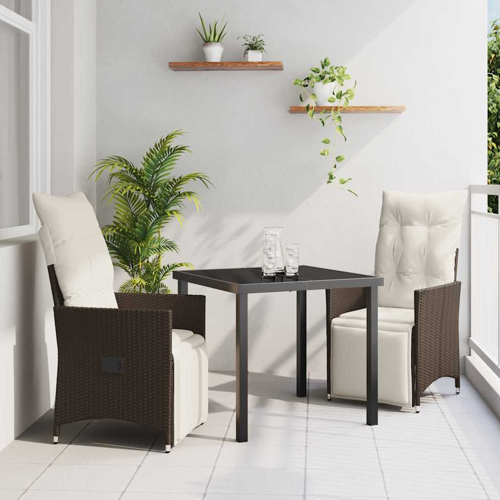 Set da Pranzo per Giardino con cuscino 3 pcs Marrone polyrattan