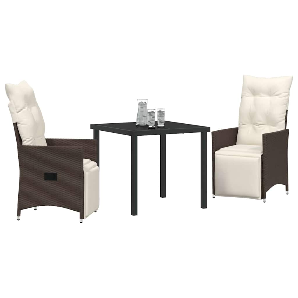 Set da Pranzo per Giardino con cuscino 3 pcs Marrone polyrattan
