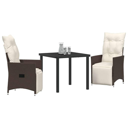 Set da Pranzo per Giardino con cuscino 3 pcs Marrone polyrattan