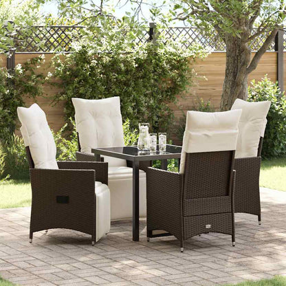 Set da Pranzo per Giardino con cuscino 5 pcs Marrone polyrattan