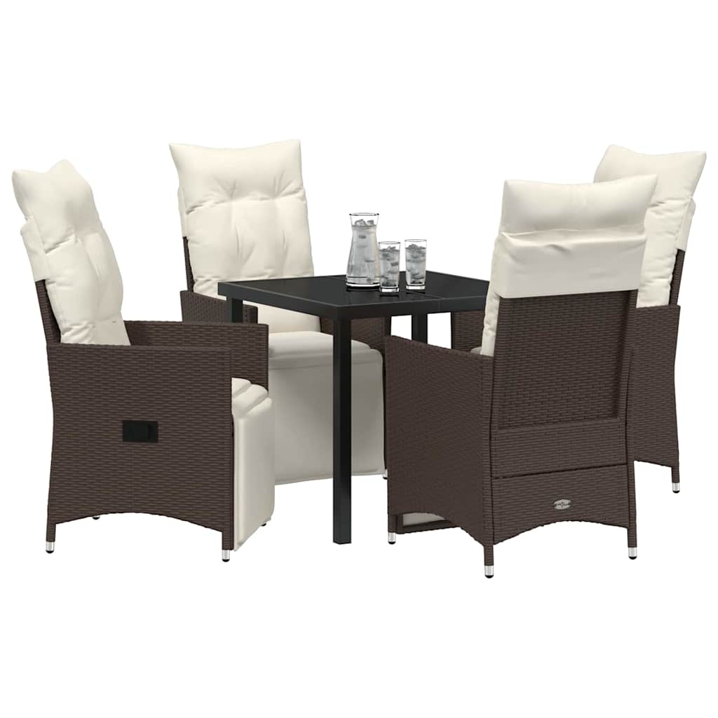 Set da Pranzo per Giardino con cuscino 5 pcs Marrone polyrattan