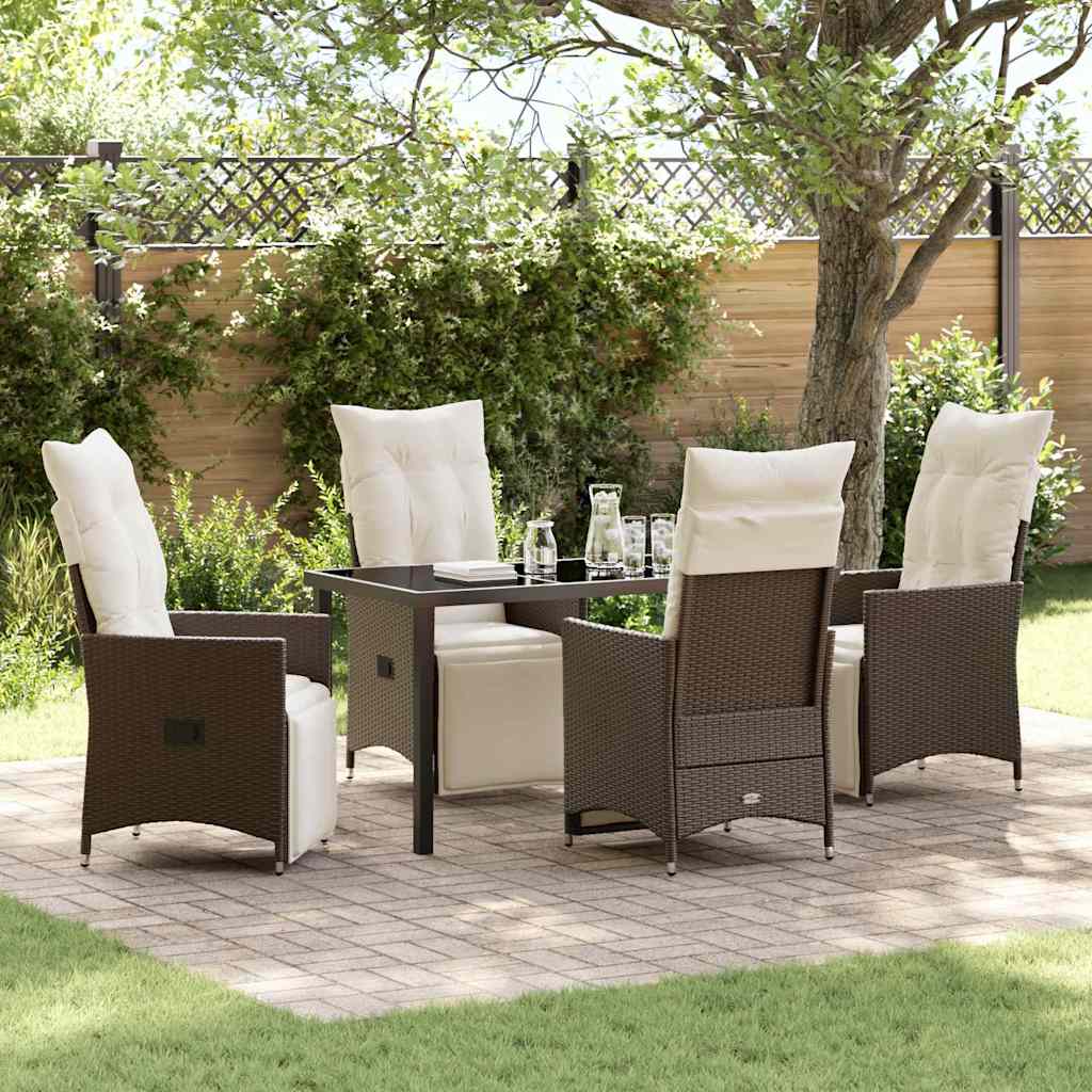 Set da Pranzo per Giardino con cuscino 5 pcs Marrone polyrattan