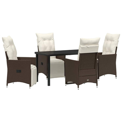 Set da Pranzo per Giardino con cuscino 5 pcs Marrone polyrattan