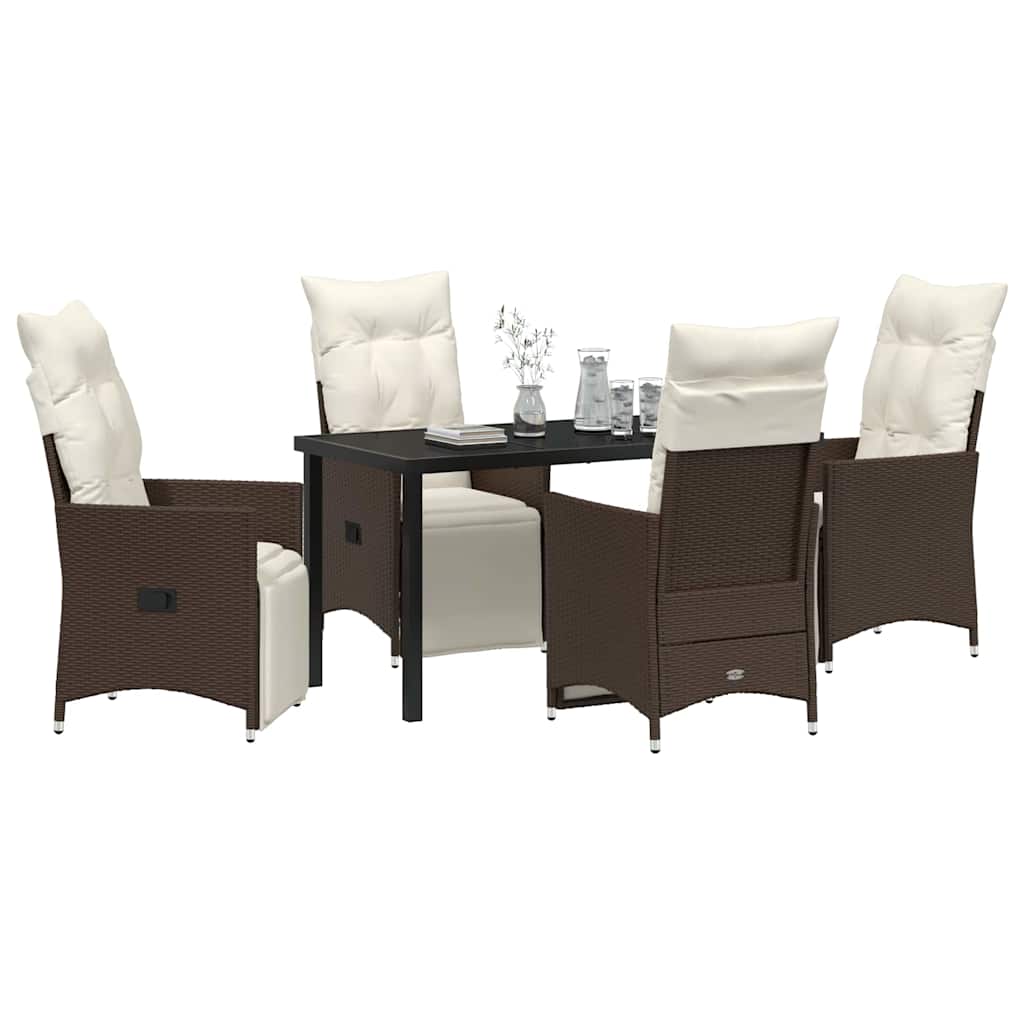 Set da Pranzo per Giardino con cuscino 5 pcs Marrone polyrattan
