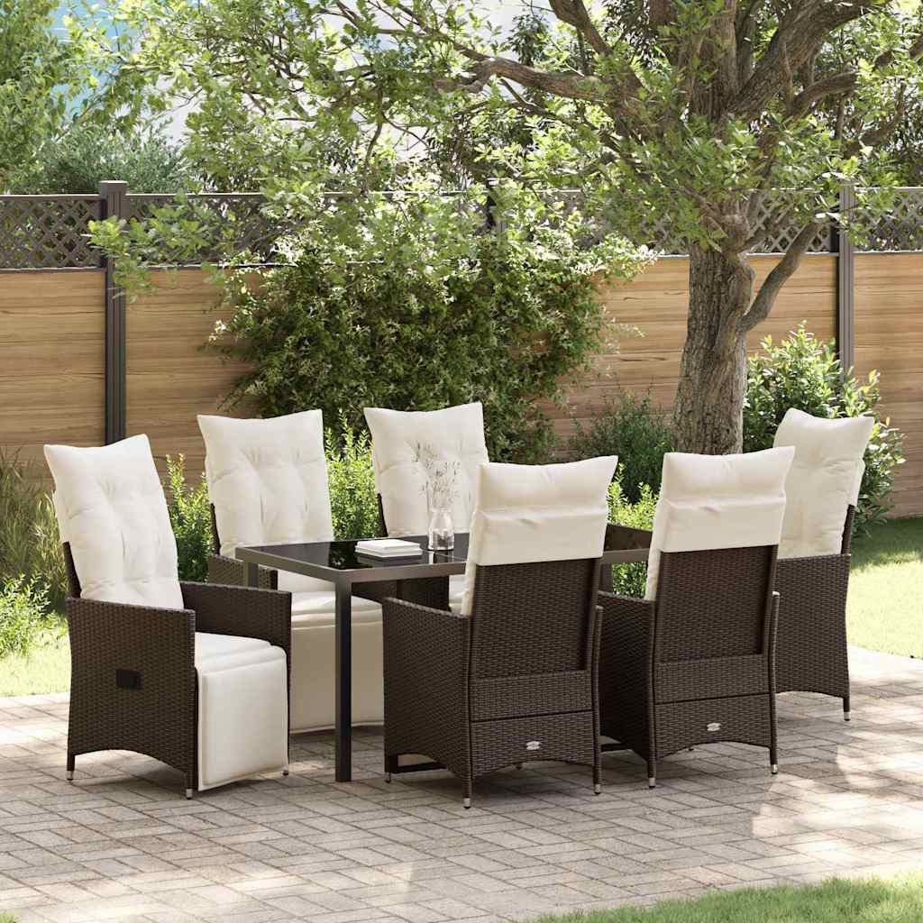 Set da Pranzo per Giardino con cuscino 7 pcs Marrone polyrattan
