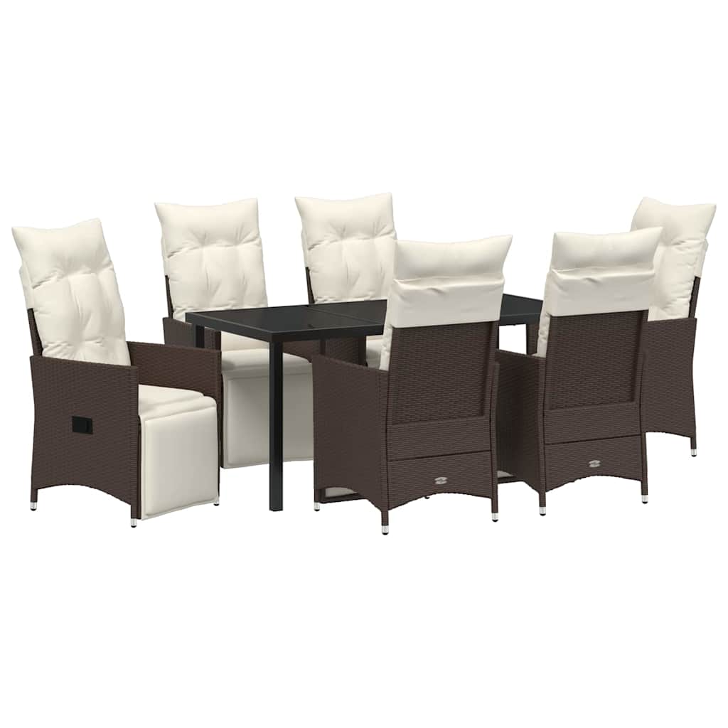 Set da Pranzo per Giardino con cuscino 7 pcs Marrone polyrattan