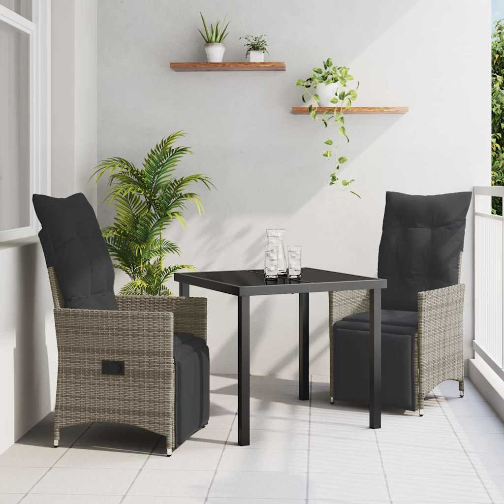 Set da Pranzo per Giardino con cuscino 3 pcs Grigio polyrattan