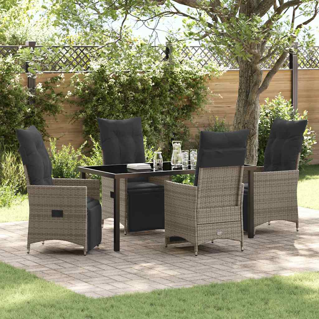 Set da Pranzo per Giardino con cuscino 5 pcs Grigio polyrattan