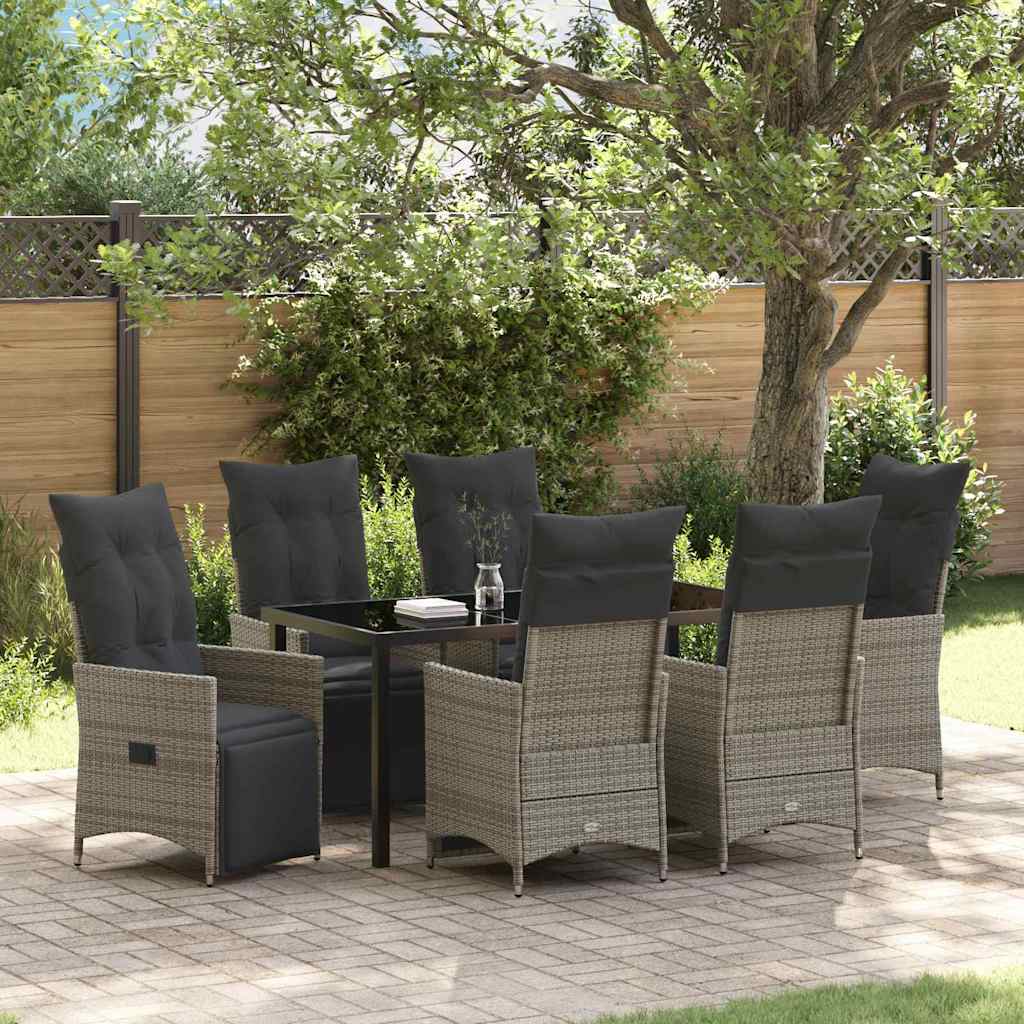 Set da Pranzo per Giardino con cuscino 7 pcs Grigio polyrattan