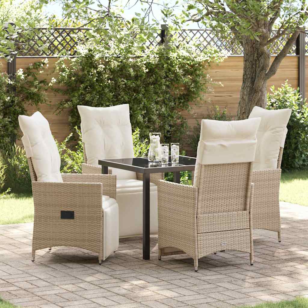 Set da Pranzo per Giardino con cuscino 5 pcs Beige polyrattan