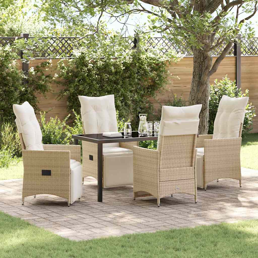 Set da Pranzo per Giardino con cuscino 5 pcs Beige polyrattan