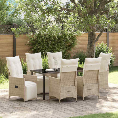 Set da Pranzo per Giardino con cuscino 7 pcs Beige polyrattan