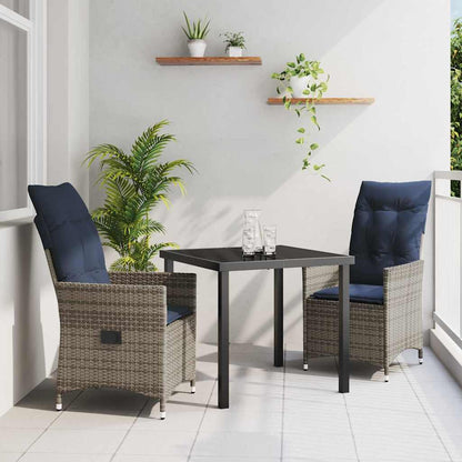 Set di tavolo e sedie con cuscino 3 pcs Grigio Rattan in PE