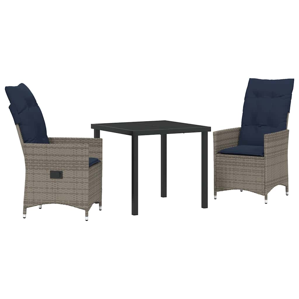 Set di tavolo e sedie con cuscino 3 pcs Grigio Rattan in PE