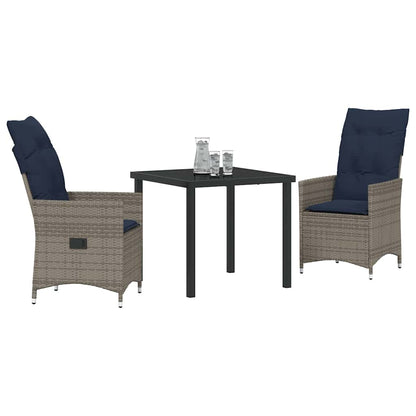 Set di tavolo e sedie con cuscino 3 pcs Grigio Rattan in PE