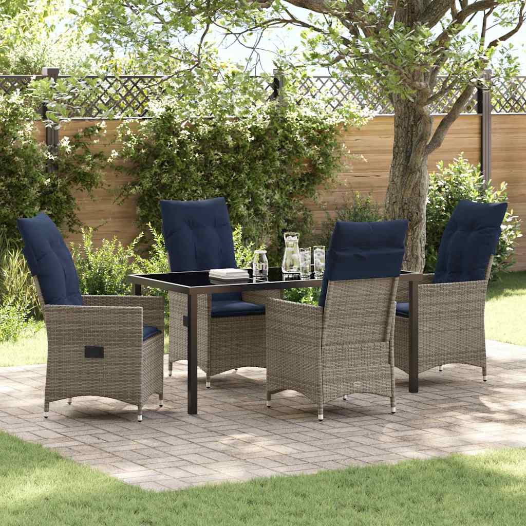 Set di tavolo e sedie con cuscino 5 pcs Grigio Rattan in PE