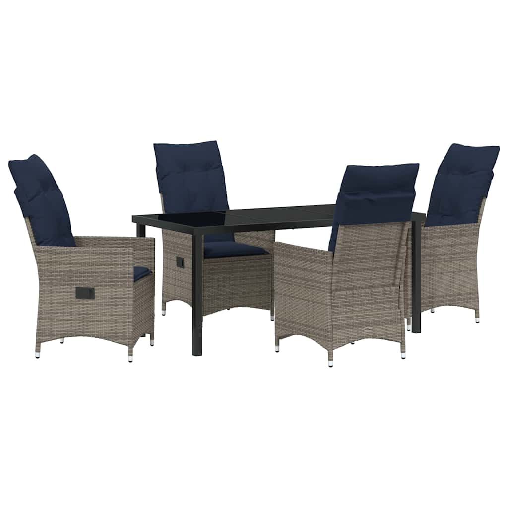 Set di tavolo e sedie con cuscino 5 pcs Grigio Rattan in PE