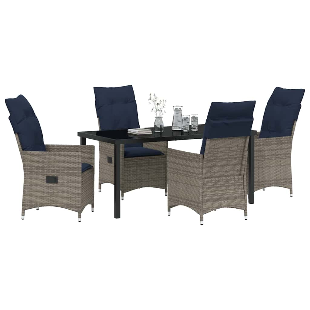 Set di tavolo e sedie con cuscino 5 pcs Grigio Rattan in PE