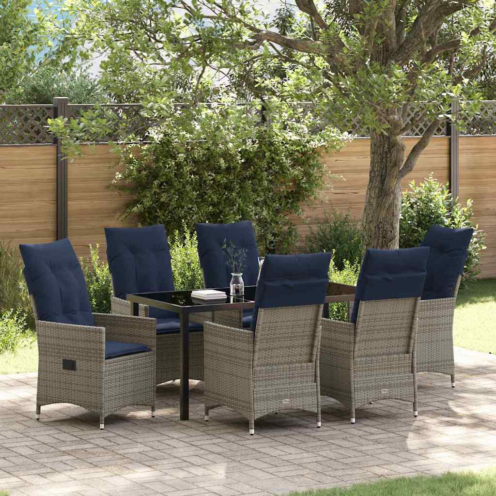 Set di tavolo e sedie con cuscino 7 pcs Grigio Rattan in PE