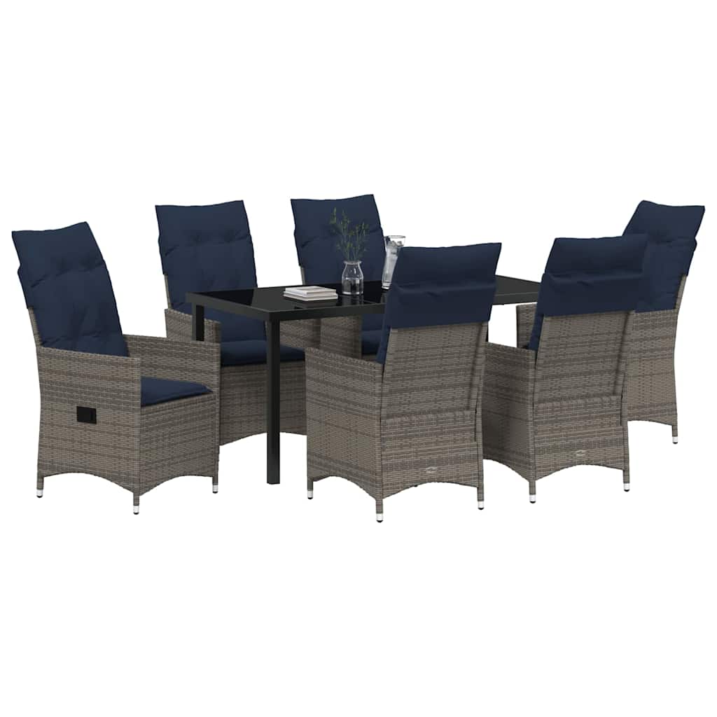 Set di tavolo e sedie con cuscino 7 pcs Grigio Rattan in PE