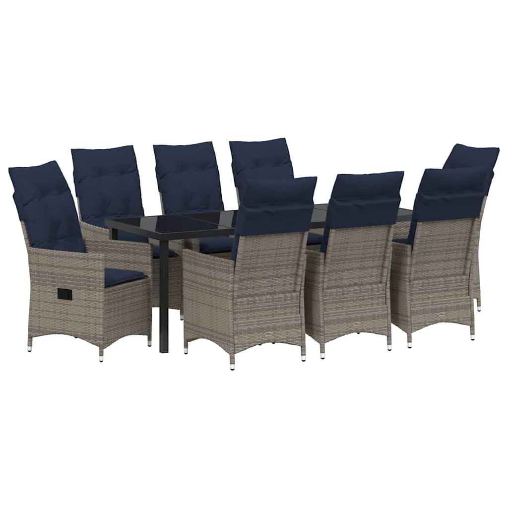 Set di tavolo e sedie con cuscino 9 pcs Grigio Rattan in PE