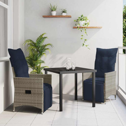 Set di tavolo e sedie con cuscino 3 pcs Grigio Rattan in PE