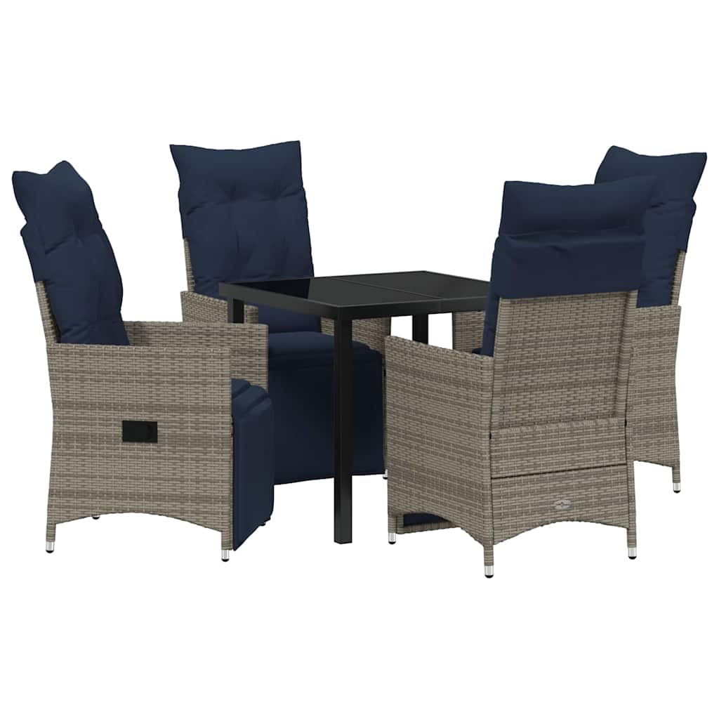 Set di tavolo e sedie con cuscino 5 pcs Grigio Rattan in PE