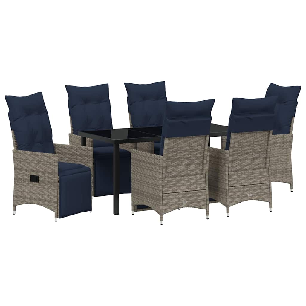 Set di tavolo e sedie con cuscino 7 pcs Grigio Rattan in PE