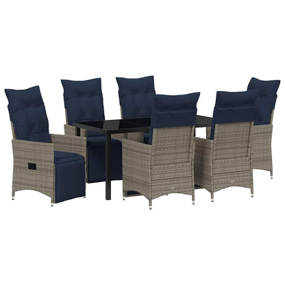 Set di tavolo e sedie con cuscino 7 pcs Grigio Rattan in PE
