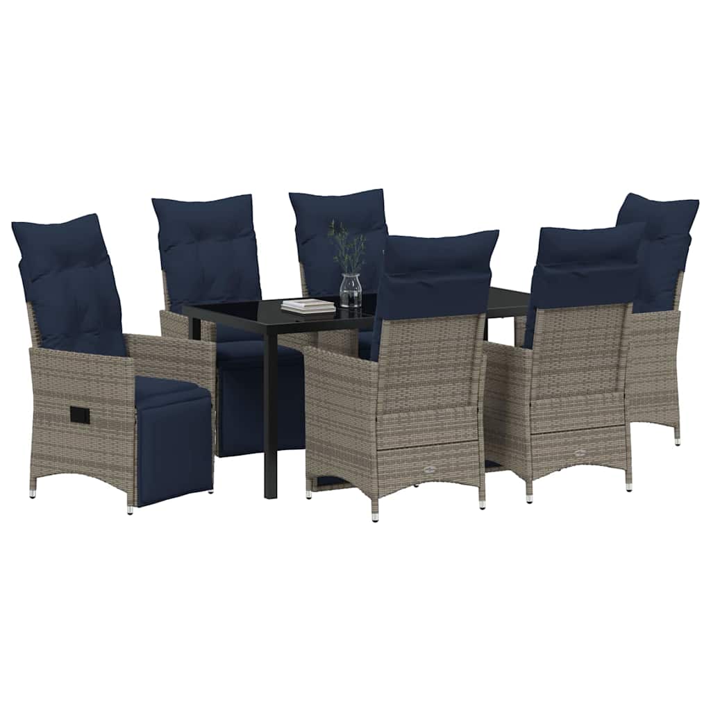 Set di tavolo e sedie con cuscino 7 pcs Grigio Rattan in PE