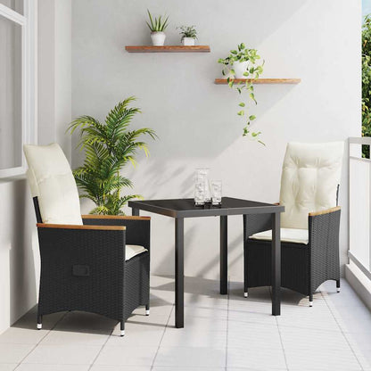 Set da Pranzo per Giardino con cuscino 3 pcs Nero polyrattan