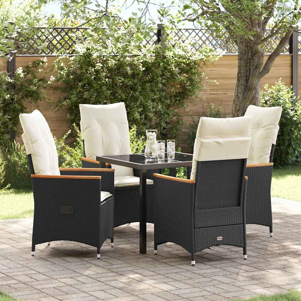 Set da Pranzo per Giardino con cuscino 5 pcs Nero polyrattan
