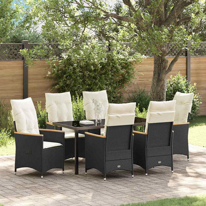 Set da Pranzo per Giardino con cuscino 7 pcs Nero polyrattan