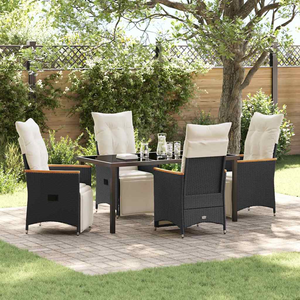 Set da Pranzo per Giardino con cuscino 5 pcs Nero polyrattan