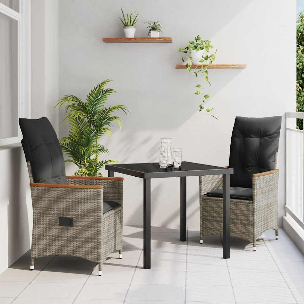 Set da Pranzo per Giardino con cuscino 3 pcs Grigio polyrattan