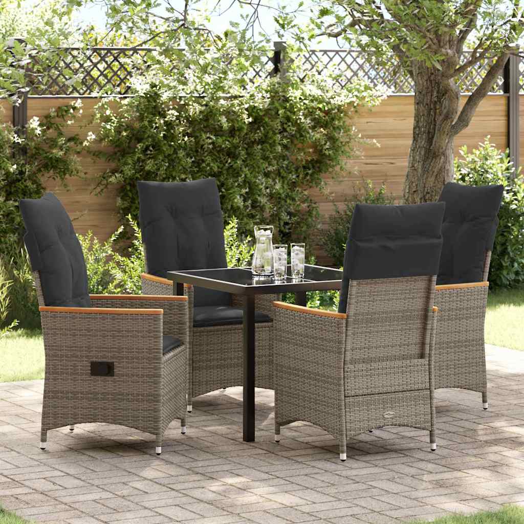 Set da Pranzo per Giardino con cuscino 5 pcs Grigio polyrattan