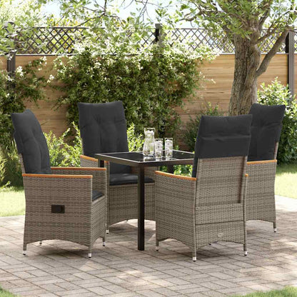 Set da Pranzo per Giardino con cuscino 5 pcs Grigio polyrattan