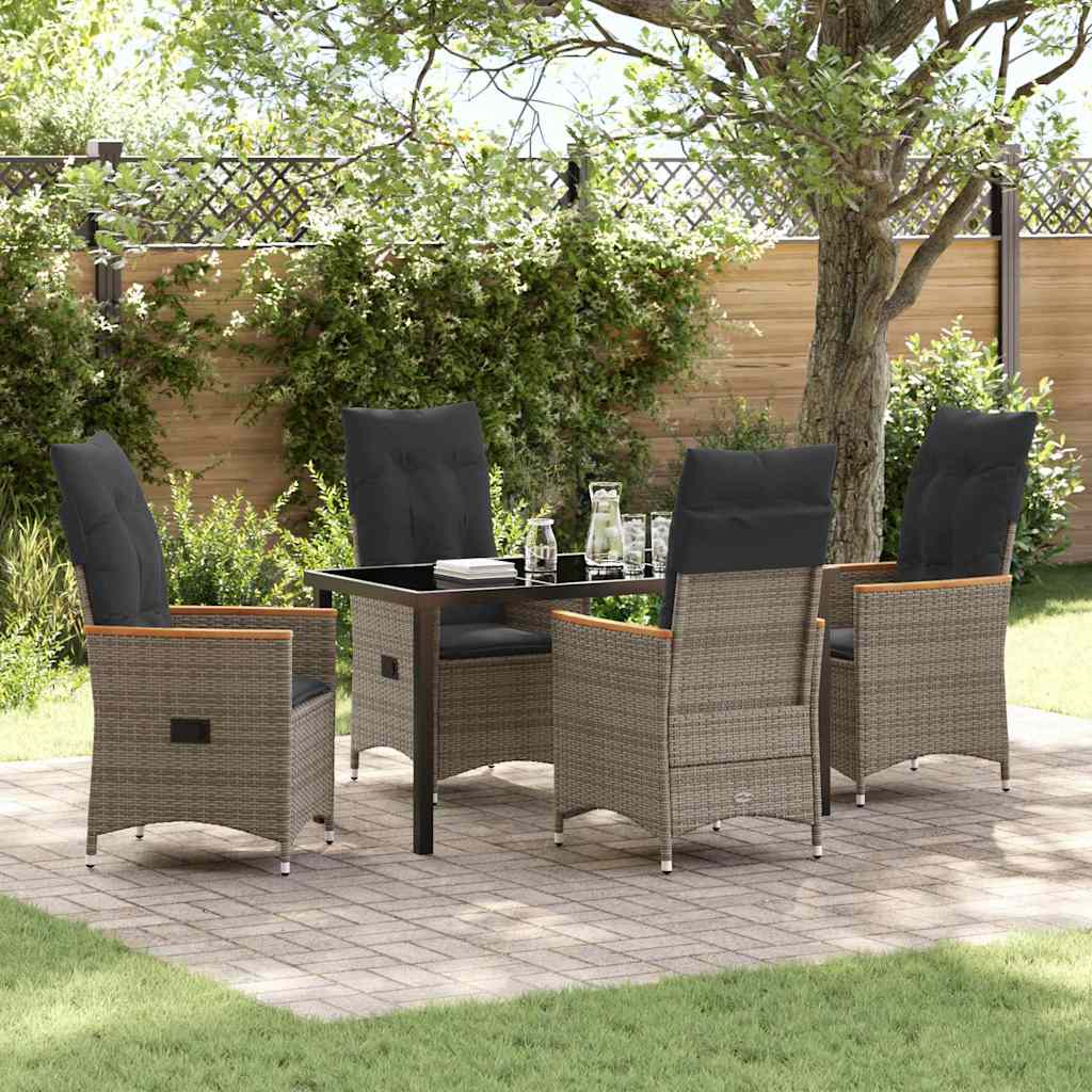 Set da Pranzo per Giardino con cuscino 5 pcs Grigio polyrattan