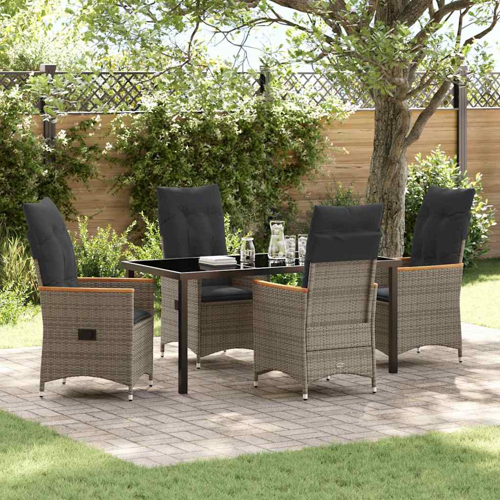 Set da Pranzo per Giardino con cuscino 5 pcs Grigio polyrattan