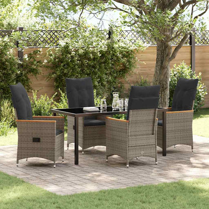 Set da Pranzo per Giardino con cuscino 5 pcs Grigio polyrattan