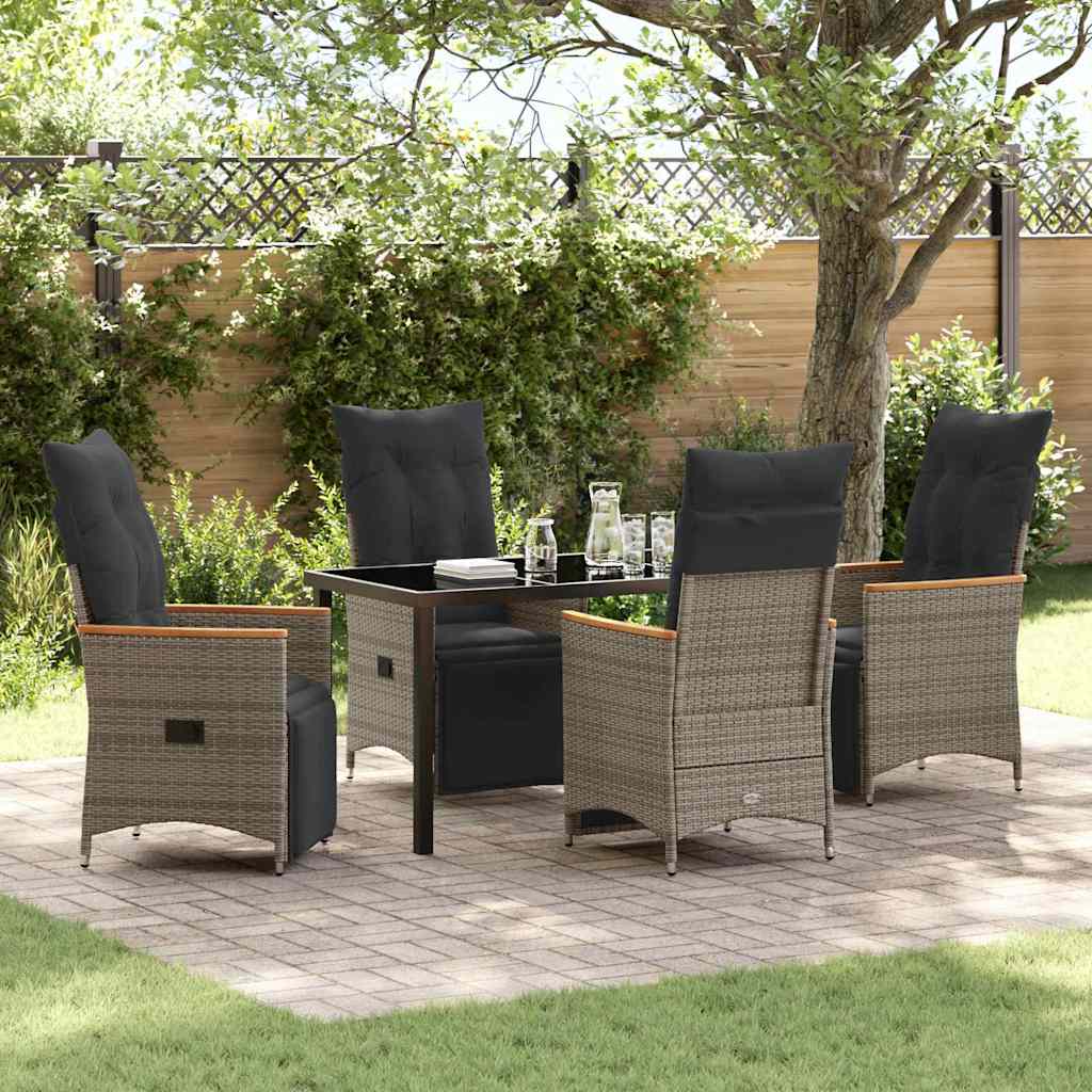Set da Pranzo per Giardino con cuscino 5 pcs Grigio polyrattan
