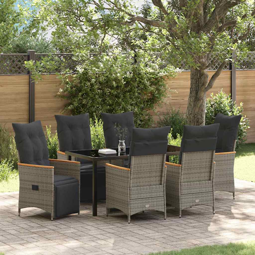 Set da Pranzo per Giardino con cuscino 7 pcs Grigio polyrattan